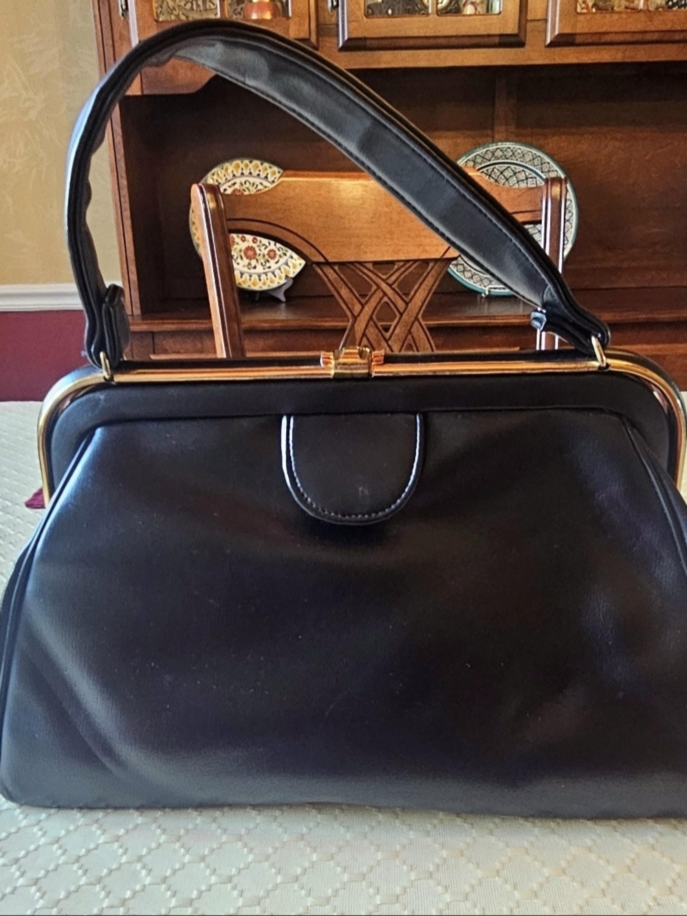 Vintage 1950's Classic Black Structured Women’s Handbag